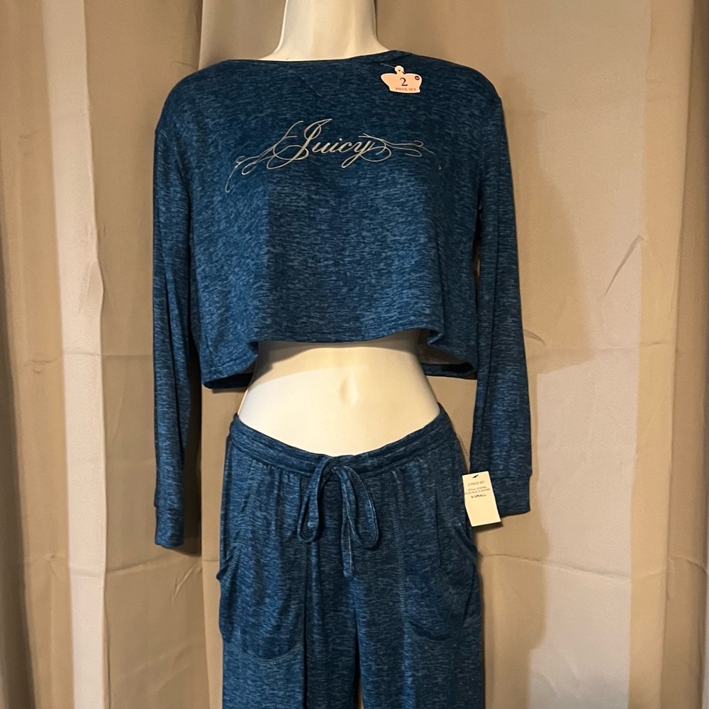 Juicy Couture Blue Velour Pajama Set Relaxed Fit